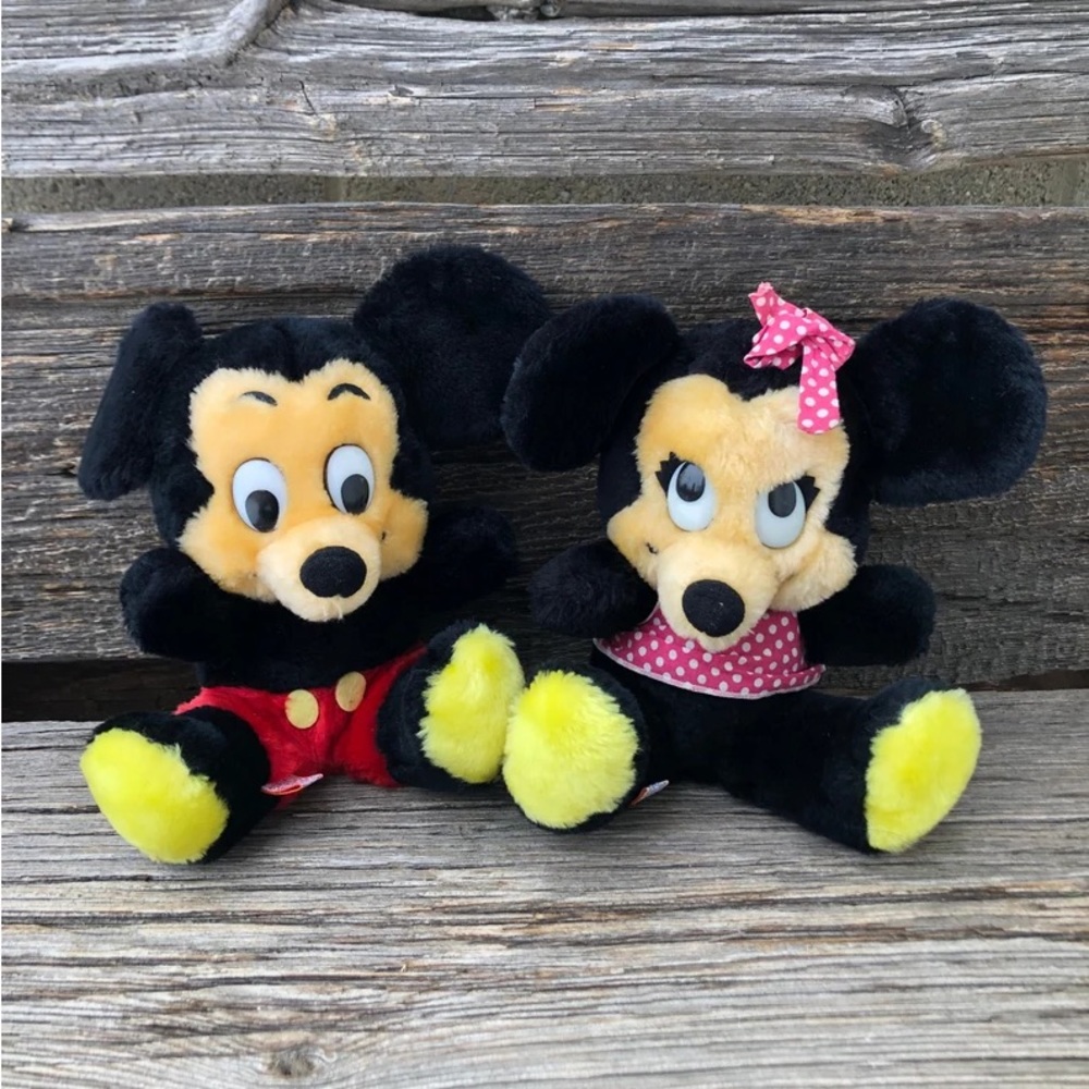 ❤️🖤Vintage Minnie Mouse & Mickey Mouse stuffed toys Vtg Disney Plush Dakin🖤❤️